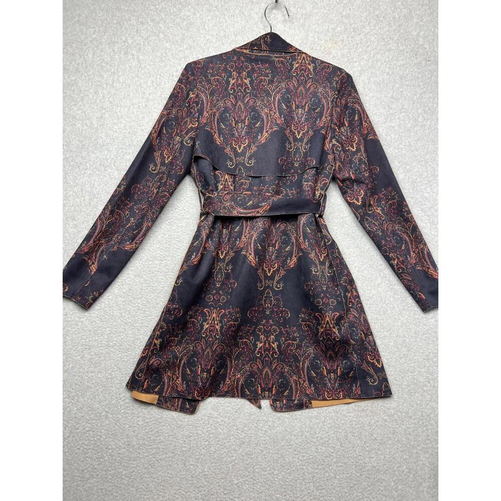 Anthropologie Solitaire Womens Midi Trench Jacket Size S Paisley Boho Faux Suede - Picture 2 of 11